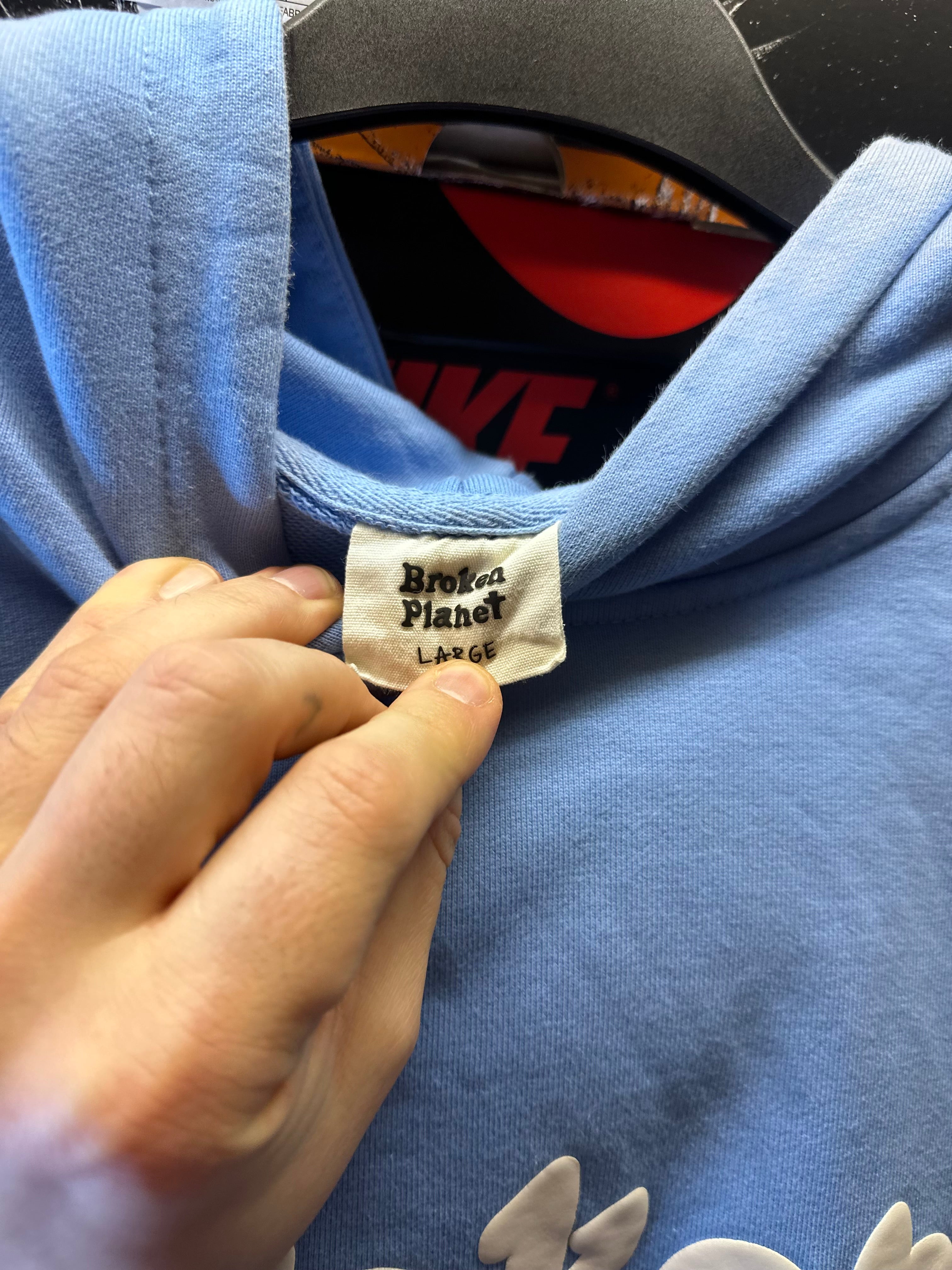 Broken Planet Hoodie “Baby blue Basic Logo Collectors Only” Size Large